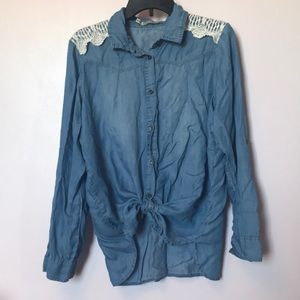 Lacy denim button up